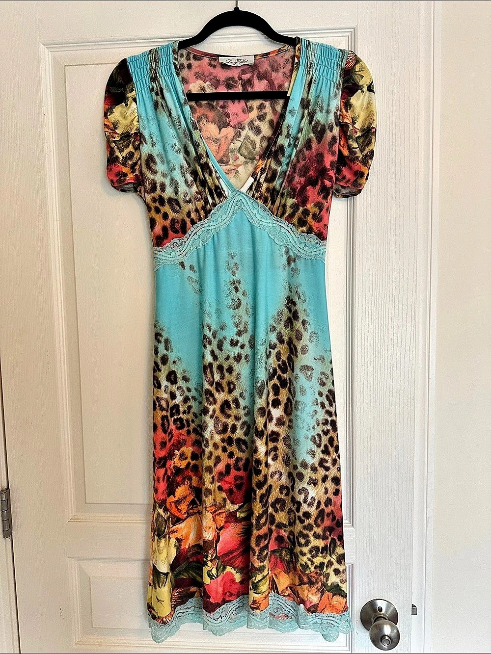 Lady Sol Animal Print Midi Dress in Blue & Red Like New